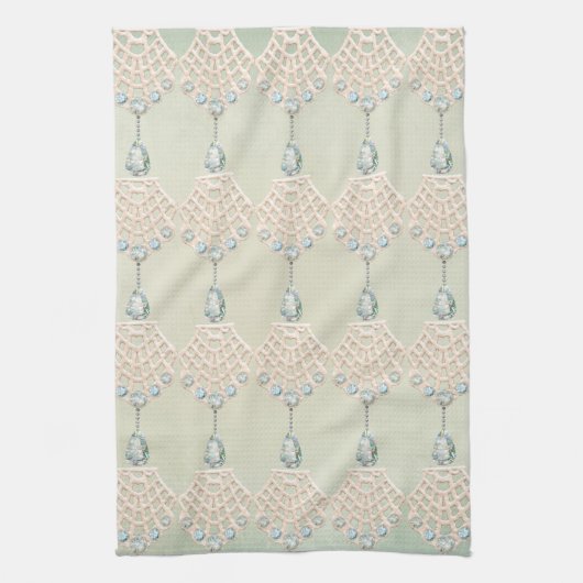  borduurwerk kant strass look blauwgroen crème theedoek (Verticaal)