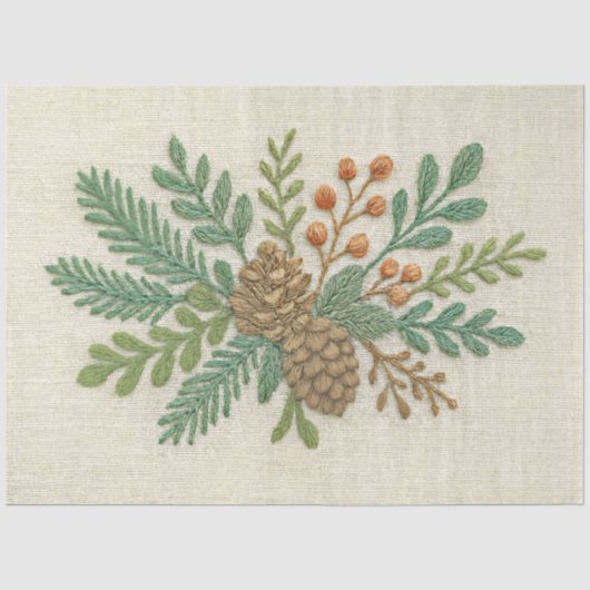 Borduurwerk Kerst Bloemen Sprint Pinecone Tissuepapier (Voorkant)