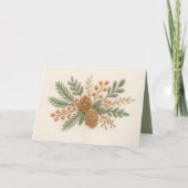 Borduurwerk Kerst Bloemen Voorjaar Pinecone Cream Feestdagen Kaart (Voorkant)