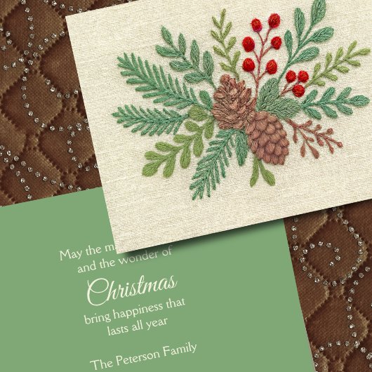 Borduurwerk Kerst Bloemen Voorjaar Pinecone Rood Feestdagen Kaart