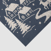 Borduurwerk Kerst Sneeuw Dorp Scene Blauw Wit Tissuepapier (Detail)