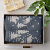 Borduurwerk Kerst Sneeuw Dorp Scene Blauw Wit Tissuepapier (Geschenk)