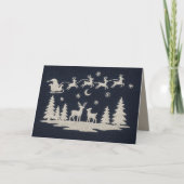 Borduurwerk Kerstbos Dieren Santa Sleigh Feestdagen Kaart (Voorkant)