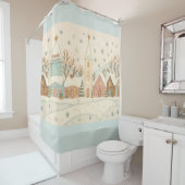 Borduurwerk Kerstelijke Besneeuwde Dorpsscène Douchegordijn (In situ)