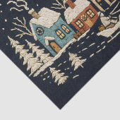 Borduurwerk Kerstmis Snowy Village Scene Blauw Tissuepapier (Detail)