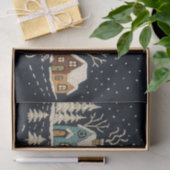 Borduurwerk Kerstmis Snowy Village Scene Blauw Tissuepapier (Geschenk)