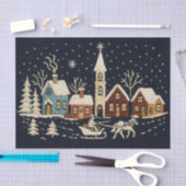 Borduurwerk Kerstmis Snowy Village Scene Blauw Tissuepapier (Craft)