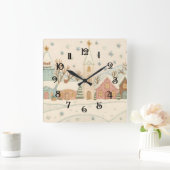 Borduurwerk Kerstmis Snowy Village Scene Vierkante Klok (Huis)