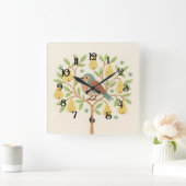 Borduurwerk kerstpatrijs in een perenboom vierkante klok (Huis)