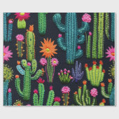 Borduurwerk-look Cactus en Desert Flowers Cadeaupapier (Vlak)