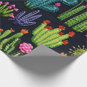 Borduurwerk-look Cactus en Desert Flowers Cadeaupapier (Hoek)