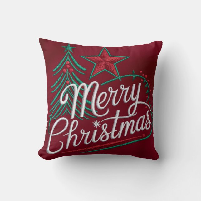 Borduurwerk Merry Christmas Design Kussen (Voorkant)