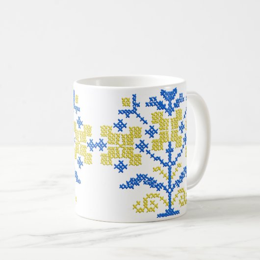 borduurwerk met Oekraïense kleuren Koffiemok (Voorkant rechts)