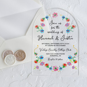 Borduurwerk Mexicaanse Fiesta Floral Wedding Acryl Uitnodigingen