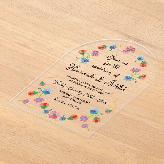 Borduurwerk Mexicaanse Fiesta Floral Wedding Acryl Uitnodigingen (Laagn)
