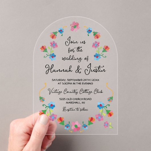 Borduurwerk Mexicaanse Fiesta Floral Wedding Acryl Uitnodigingen (Insitu (Draagbaar))