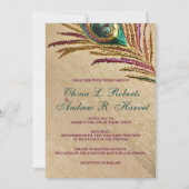 borduurwerk pauw veer bruiloft uitnodigingen (Voorkant)