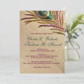 borduurwerk pauw veer bruiloft uitnodigingen (Staand voorkant)