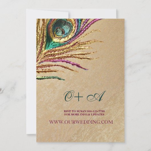 borduurwerk pauw veer bruiloft uitnodigingen (Achterkant)