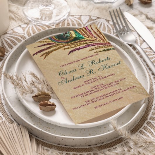 borduurwerk pauw veer bruiloft uitnodigingen