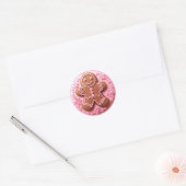 Borduurwerk Roze Kerst Kerstmannetje van peperkoek Ronde Sticker (Envelop)