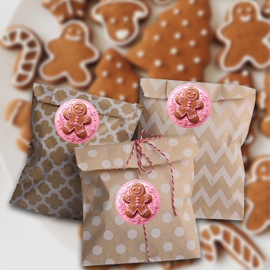 Borduurwerk Roze Kerstmis Gingerbread Man Ronde Sticker
