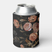borduurwerk: rozen op zwart. blikjeskoeler (Blikje Voorkant)