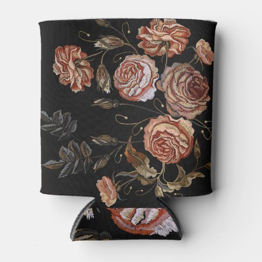 borduurwerk: rozen op zwart. blikjeskoeler (Voorkant)