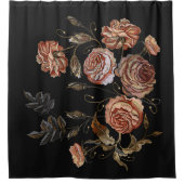  borduurwerk: rozen op zwart. douchegordijn (Voorkant)