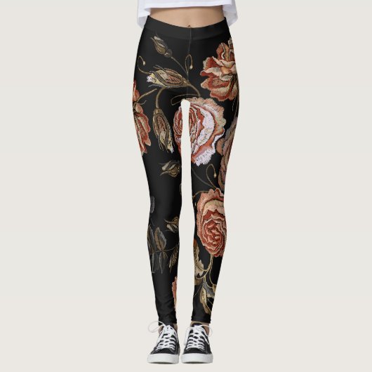 borduurwerk: rozen op zwart. leggings (Voorkant)
