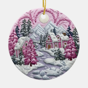 borduurwerk voor winterwonderland keramisch ornament