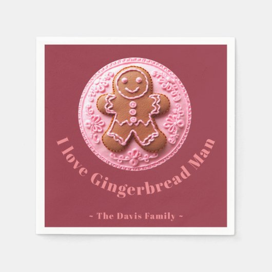 Borduurwerkeffect Kerst Gingerman aangepaste naam Servet (Voorkant)