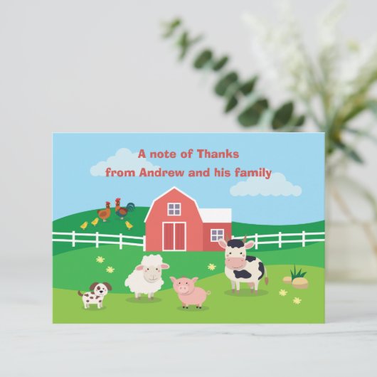 Bordwerf met dieren Verjaardfeest Dank je auto Bedankkaart (Staand voorkant)