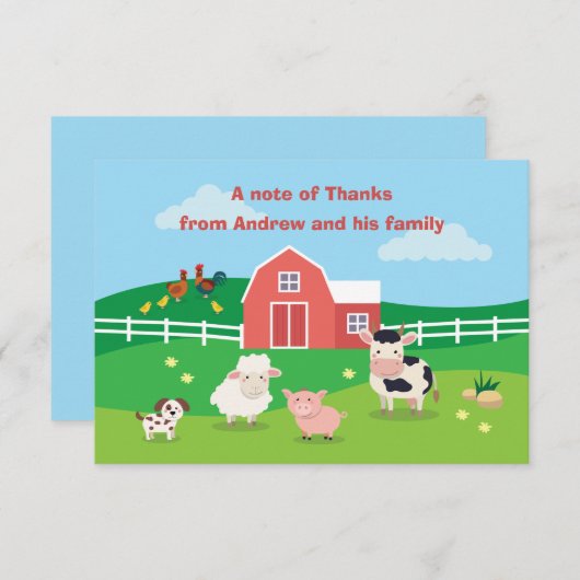 Bordwerf met dieren Verjaardfeest Dank je auto Bedankkaart (Voorkant / Achterkant)