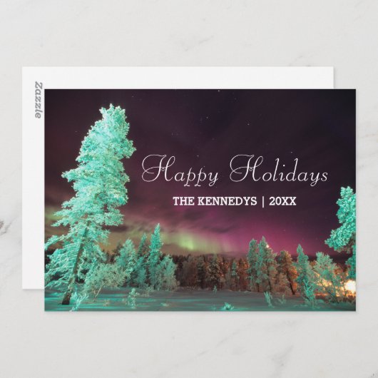 Borealis van de dageraad - de Groene Bomen van het Feestdagenkaart (Voorkant / Achterkant)