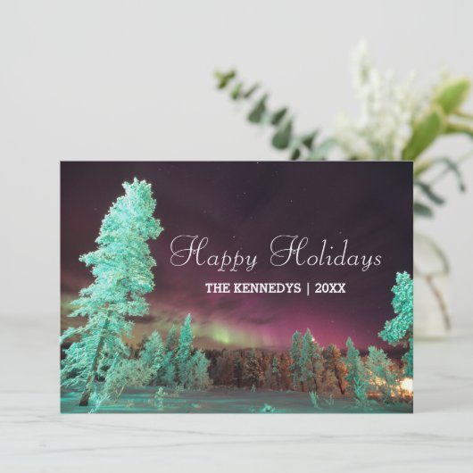 Borealis van de dageraad - de Groene Bomen van het Feestdagenkaart (Staand voorkant)