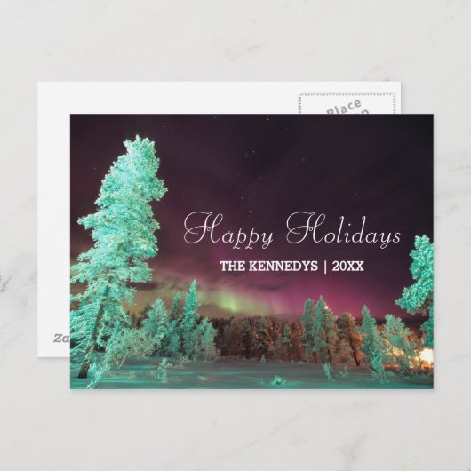Borealis van de dageraad - de Groene Bomen van het Feestdagenkaart (Voorkant / Achterkant)