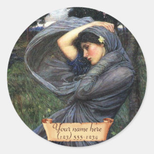 "Boreas" J. W. Waterhouse Pre-Raphaelite Bookplate Ronde Sticker