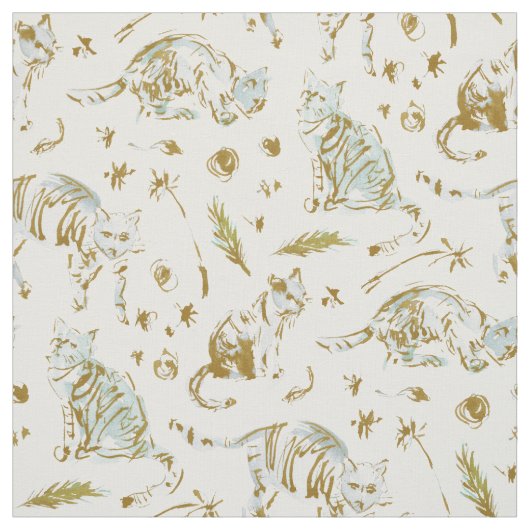 BORED AF CATS Gold Kat Print Stof (Swatch)