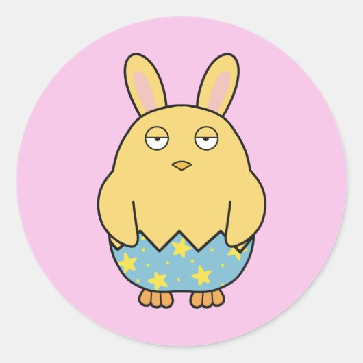 Bored Bunny Chick 04 Ronde Sticker (Voorkant)