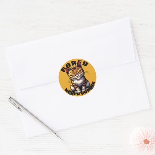 Bored Cat Ronde Sticker (Envelop)