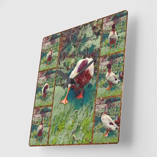 Bored Duck Photo Collage, Square Wall Clock Vierkante Klok (Hoek)