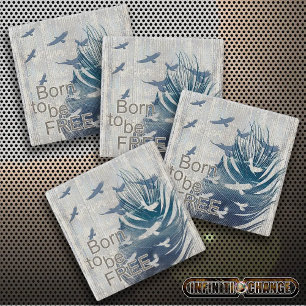 BOREN OM VRIJ TE ZIJN   Grunge Denim Textured Eagl Stenen Onderzetter