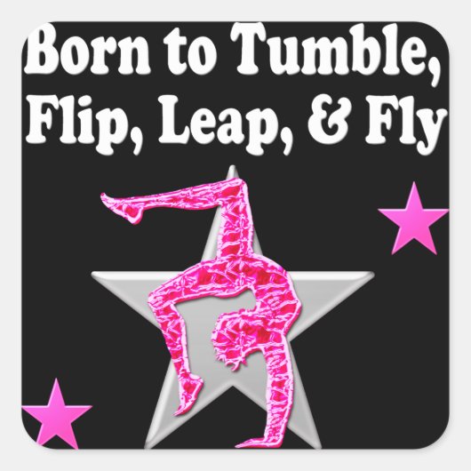 BOREN OP TUMBLE, LEAP EN FLY GYMNAST VIERKANTE STICKER (Voorkant)