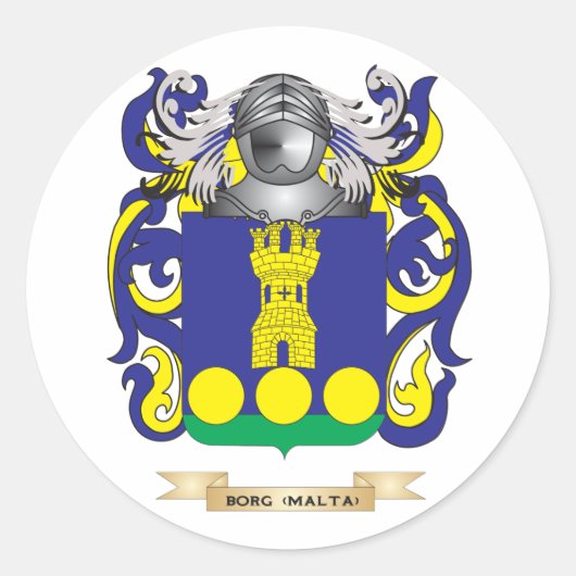 Borg-(Malta) Wapenkleed (gezinscrest) Ronde Sticker (Voorkant)