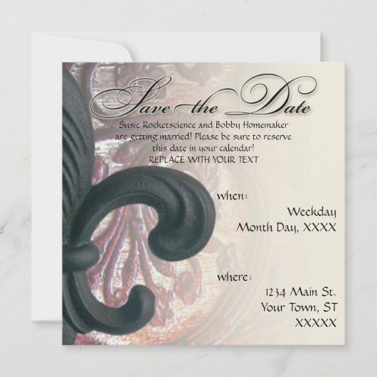 BORGER/Zand "IJzeren fleur de lis" BEWAREN DE DATU Save The Date (Voorkant)