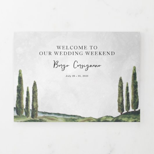 Borgo Corsignano | Geïllustreerde bruiloft Drieluik Uitnodiging (Cover)