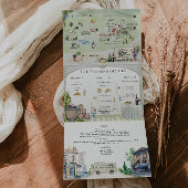 Borgo Corsignano | Geïllustreerde bruiloft Drieluik Uitnodiging