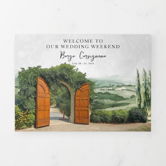 Borgo Corsignano | Geïllustreerde bruiloft Drieluik Uitnodiging (Cover)