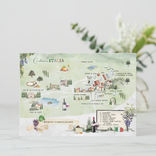 Borgo Corsignano | Uitnodiging reiskaart (Staand voorkant)